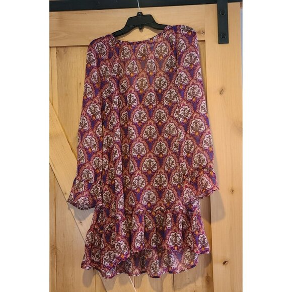 Band Of Gypsies Women's L Floral Print Mini Dress Wine Fairy Whimsy Goth Boho - Picture 2 of 13